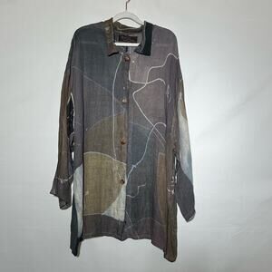 Farley Art To Wear Long Sleeve Button Up Shirt Multi Women’s OS Lagenlook